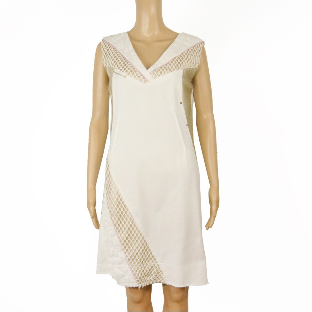 Elisa Cavaletti Daniela Dallavalle White Lace Metallic Gold Sleeveless Dress